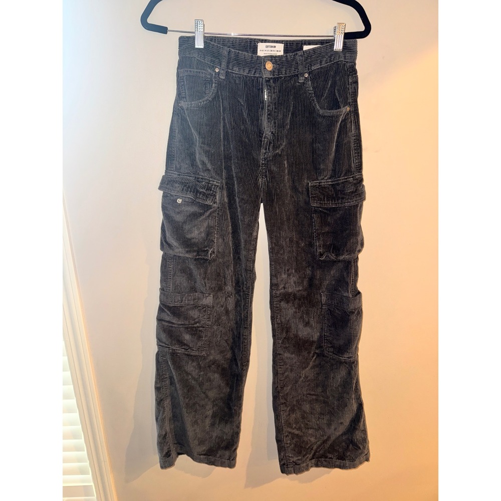Cotton On Cord Cargo Jean Charcoal Grey Corduroy Wide Leg Pants Womens US 4